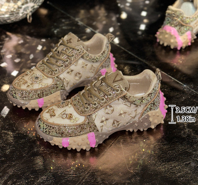 Luxury Women's Shoes for Women Spring Casual New Thick Soled Rhinestone Leather Sneakers for Women designer High quality outdoor Platform Sneaker