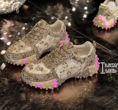 Luxury Women's Shoes for Women Spring Casual New Thick Soled Rhinestone Leather Sneakers for Women designer High quality outdoor Platform Sneaker