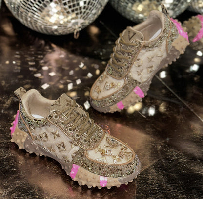 Luxury Women's Shoes for Women Spring Casual New Thick Soled Rhinestone Leather Sneakers for Women designer High quality outdoor Platform Sneaker