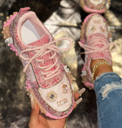 Luxury Women's Shoes for Women Spring Casual New Thick Soled Rhinestone Leather Sneakers for Women designer High quality outdoor Platform Sneaker