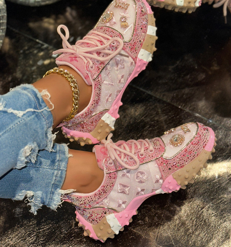 Luxury Women's Shoes for Women Spring Casual New Thick Soled Rhinestone Leather Sneakers for Women designer High quality outdoor Platform Sneaker