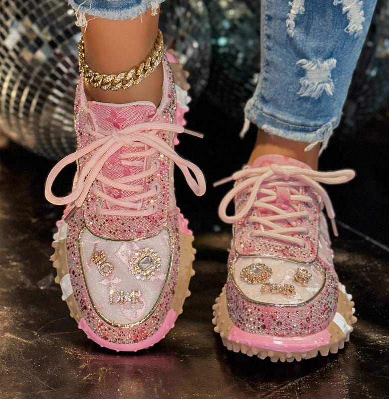 Luxury Women's Shoes for Women Spring Casual New Thick Soled Rhinestone Leather Sneakers for Women designer High quality outdoor Platform Sneaker