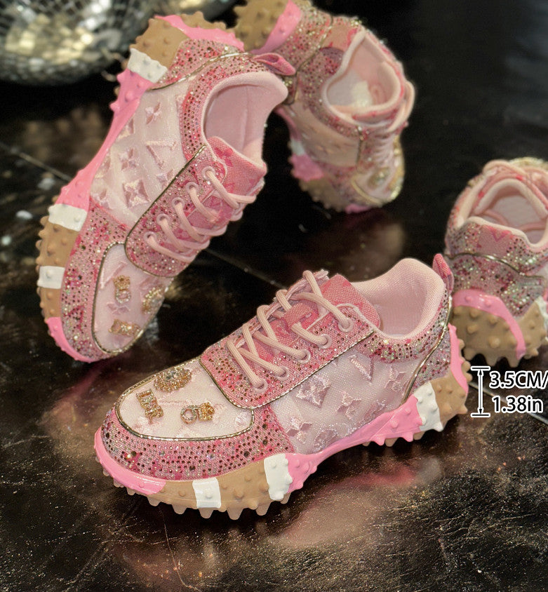 Luxury Women's Shoes for Women Spring Casual New Thick Soled Rhinestone Leather Sneakers for Women designer High quality outdoor Platform Sneaker