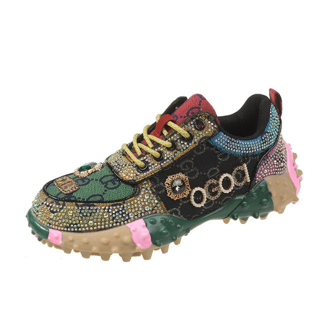 Luxury Women's Shoes for Women Spring Casual New Thick Soled Rhinestone Leather Sneakers for Women designer High quality outdoor Platform Sneaker