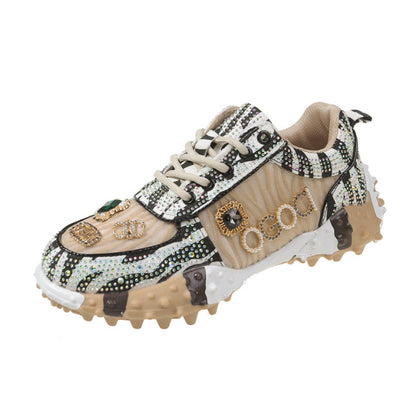 Luxury Women's Shoes for Women Spring Casual New Thick Soled Rhinestone Leather Sneakers for Women designer High quality outdoor Platform Sneaker