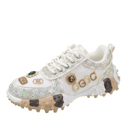 Luxury Women's Shoes for Women Spring Casual New Thick Soled Rhinestone Leather Sneakers for Women designer High quality outdoor Platform Sneaker