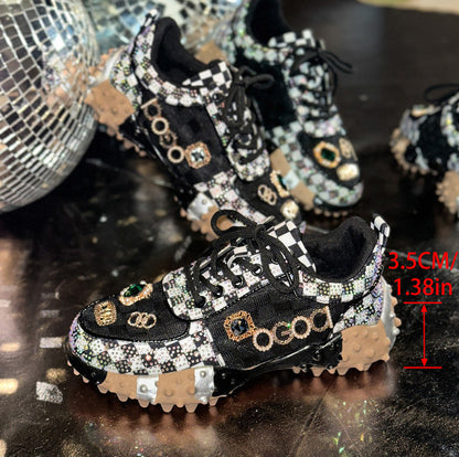 Luxury Women's Shoes for Women Spring Casual New Thick Soled Rhinestone Leather Sneakers for Women designer High quality outdoor Platform Sneaker