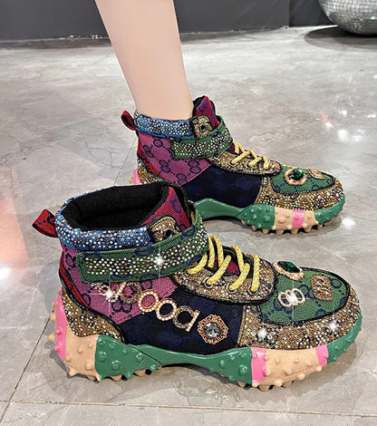 Women's Fashion Shoes Luxury Rhinestones Sneakers Diamonds Embellished Thick Bottom Non Slip Running Shoes Winter Warm Shoes Designer