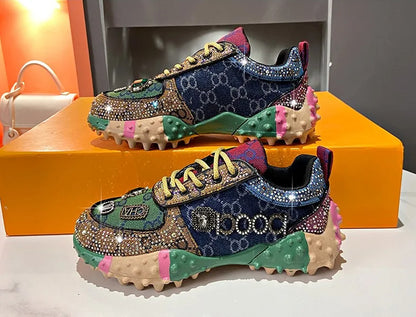 Women's Fashion Shoes Luxury Rhinestones Sneakers Diamonds Embellished Thick Bottom Non Slip Running Shoes Winter Warm Shoes Designer