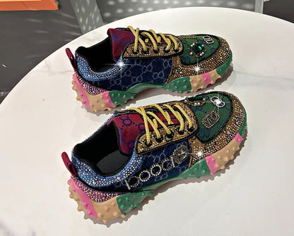 Women's Fashion Shoes Luxury Rhinestones Sneakers Diamonds Embellished Thick Bottom Non Slip Running Shoes Winter Warm Shoes Designer