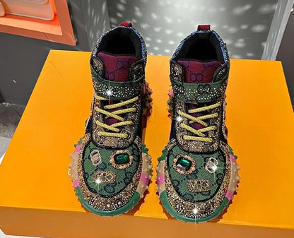 Women's Fashion Shoes Luxury Rhinestones Sneakers Diamonds Embellished Thick Bottom Non Slip Running Shoes Winter Warm Shoes Designer