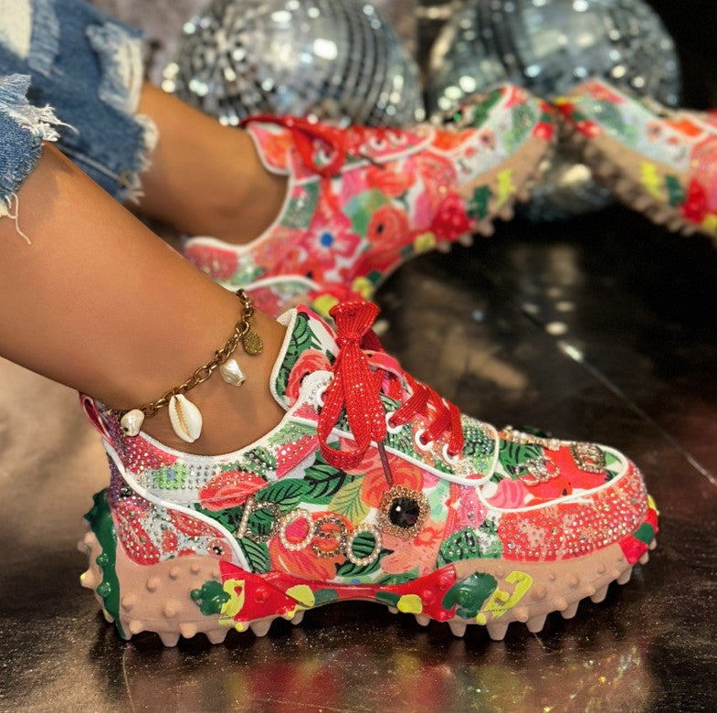 Women's Jeans Luxury Shoes Rhinestone Womens Sneaksers Diamond Breathable Metal Decorative Casual Shoes Non SlipThick Bottoms Designe