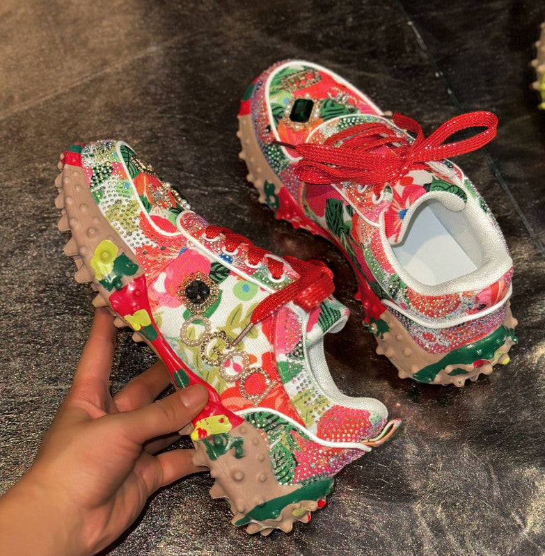 Women's Jeans Luxury Shoes Rhinestone Womens Sneaksers Diamond Breathable Metal Decorative Casual Shoes Non SlipThick Bottoms Designe