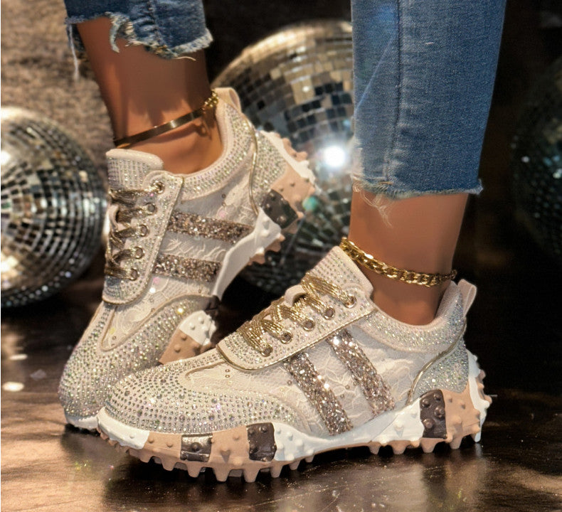 Top Quality Sneakers Women Skating shoes Rhinestone Women Hand drawn graffiti Platform Fashion Shiny Women's Casual Shoes Luxury outdoor sports