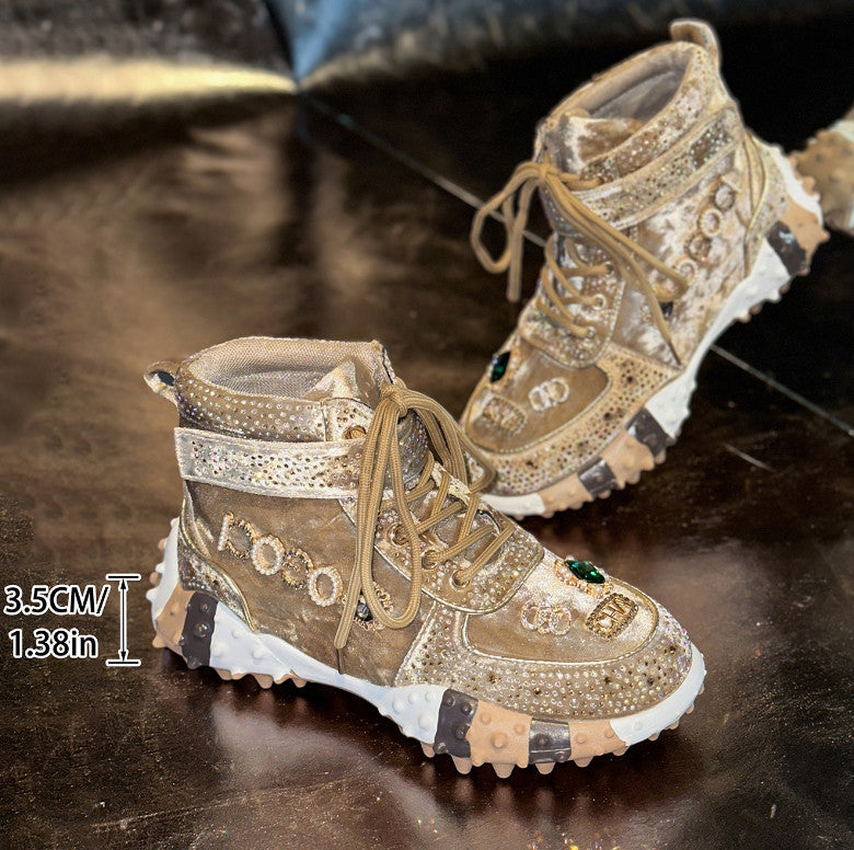 Women's Fashion Shoes Luxury Rhinestones Sneakers Diamonds Embellished Thick Bottom Non Slip Running Shoes Winter Warm Shoes Designer Casual