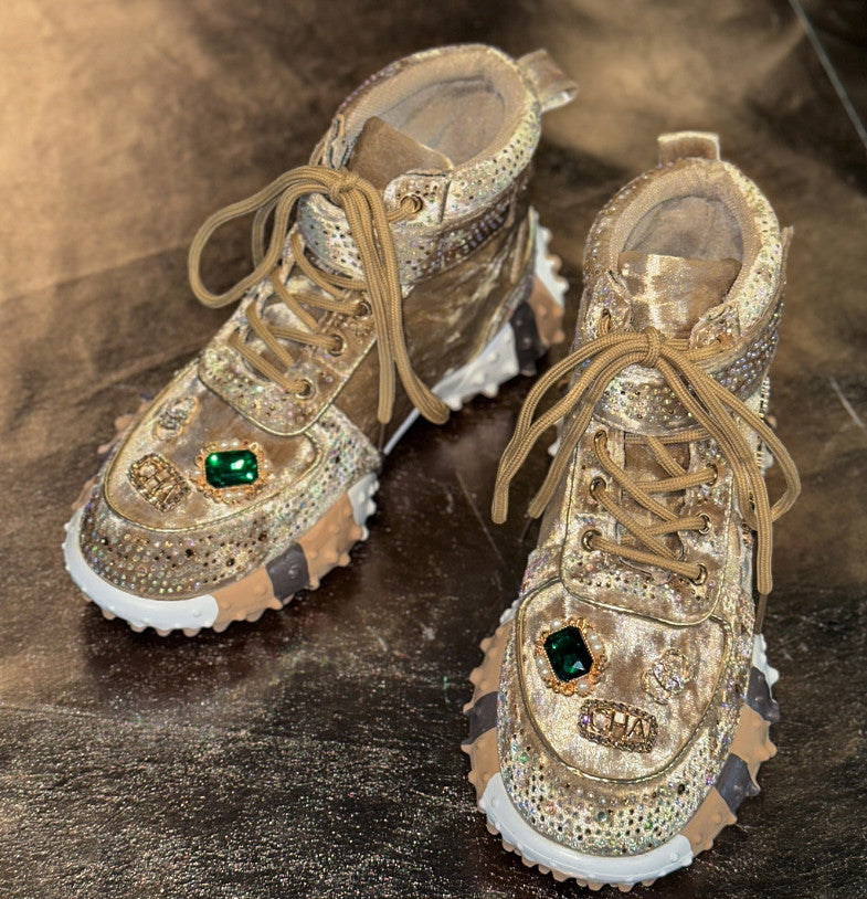 Women's Fashion Shoes Luxury Rhinestones Sneakers Diamonds Embellished Thick Bottom Non Slip Running Shoes Winter Warm Shoes Designer Casual