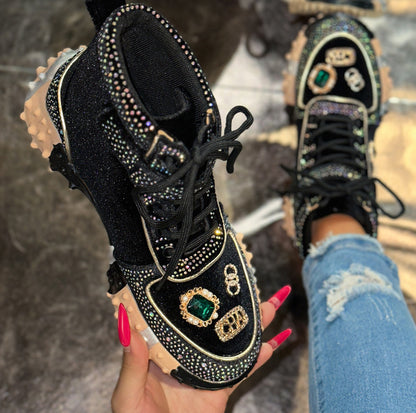 Women's Fashion Shoes Luxury Rhinestones Sneakers Diamonds Embellished Thick Bottom Non Slip Running Shoes Winter Warm Shoes Designer Casual