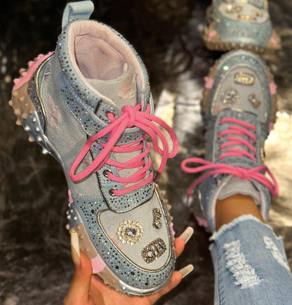 Women's Fashion Shoes Luxury Rhinestones Sneakers Diamonds Embellished Thick Bottom Non Slip Running Shoes Winter Warm Shoes Designer Casual