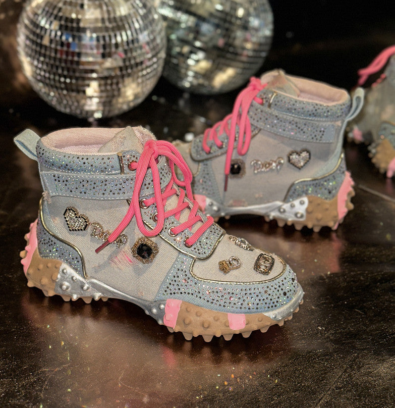 Designer Shiny Sequins Chunky Platform Sneakers Women Breathable Lace Up Height Increase Shoes Woman Fashion Cute Pink Sneakers Luxury