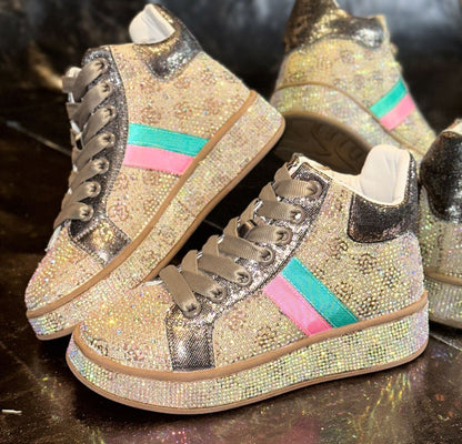 Designer Shiny Sequins Chunky Platform Sneakers Women Breathable Lace Up Height Increase Shoes Woman Fashion Cute Pink Sneakers Luxury high-quality