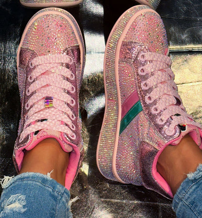 Designer Shiny Sequins Chunky Platform Sneakers Women Breathable Lace Up Height Increase Shoes Woman Fashion Cute Pink Sneakers Luxury high-quality
