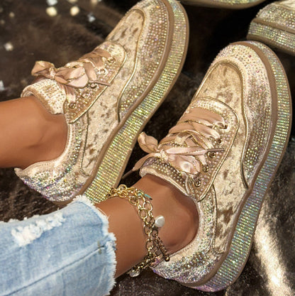 Autumn Water Diamond Thick Bottom Shining Crystal sneakers Sports Shoes Luxury Designer Shoes Trendy Casual Flat Shoes High quality sequined casual shoes