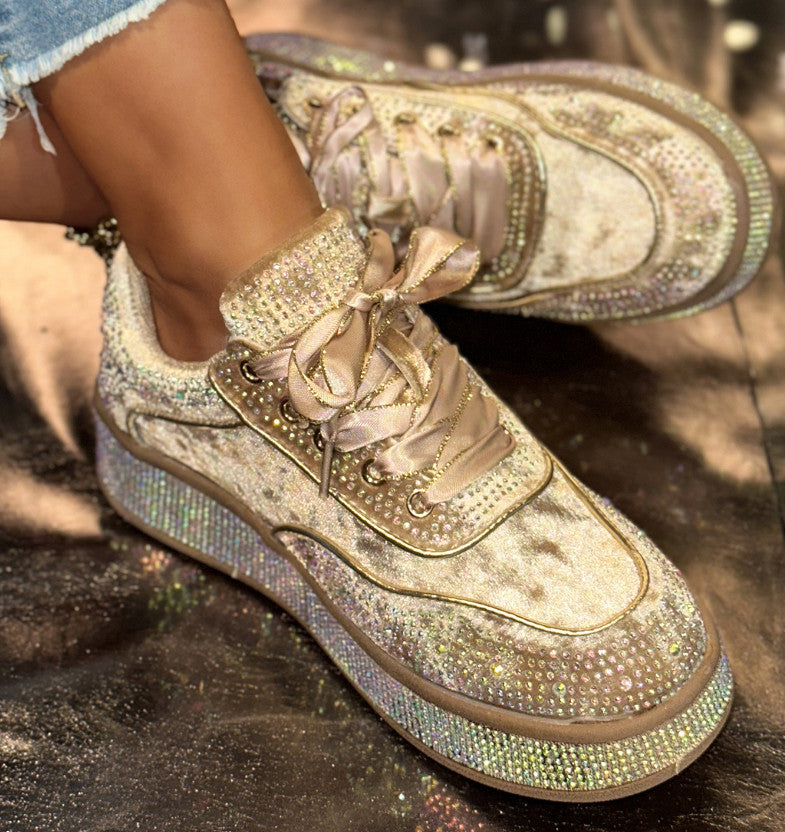 Autumn Water Diamond Thick Bottom Shining Crystal sneakers Sports Shoes Luxury Designer Shoes Trendy Casual Flat Shoes High quality sequined casual shoes