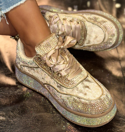 Autumn Water Diamond Thick Bottom Shining Crystal sneakers Sports Shoes Luxury Designer Shoes Trendy Casual Flat Shoes High quality sequined casual shoes