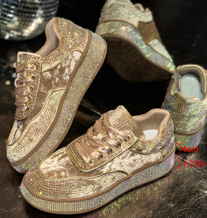Autumn Water Diamond Thick Bottom Shining Crystal sneakers Sports Shoes Luxury Designer Shoes Trendy Casual Flat Shoes High quality sequined casual shoes