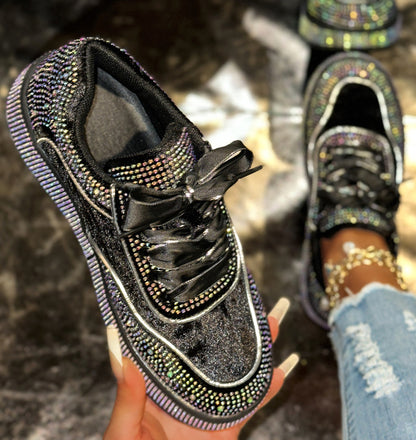 Autumn Water Diamond Thick Bottom Shining Crystal sneakers Sports Shoes Luxury Designer Shoes Trendy Casual Flat Shoes High quality sequined casual shoes