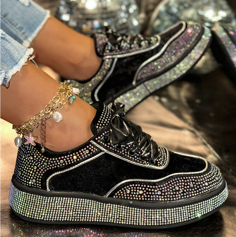 Autumn Water Diamond Thick Bottom Shining Crystal sneakers Sports Shoes Luxury Designer Shoes Trendy Casual Flat Shoes High quality sequined casual shoes