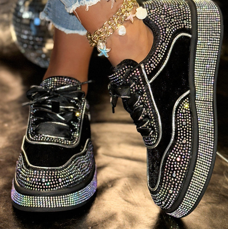Autumn Water Diamond Thick Bottom Shining Crystal sneakers Sports Shoes Luxury Designer Shoes Trendy Casual Flat Shoes High quality sequined casual shoes