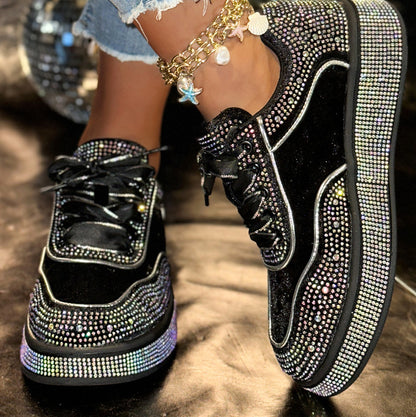 Autumn Water Diamond Thick Bottom Shining Crystal sneakers Sports Shoes Luxury Designer Shoes Trendy Casual Flat Shoes High quality sequined casual shoes