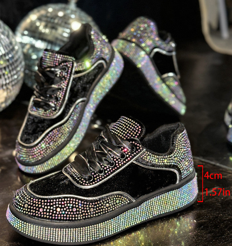 Autumn Water Diamond Thick Bottom Shining Crystal sneakers Sports Shoes Luxury Designer Shoes Trendy Casual Flat Shoes High quality sequined casual shoes