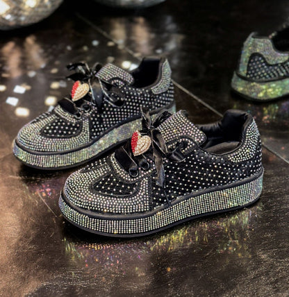 Women's Luxury Sports Shoes Crystal metal decoration Flat Shoes Lace up Water Diamond Fashion Designer Casual Shoes Zapatos Mujer Shiny outdoor