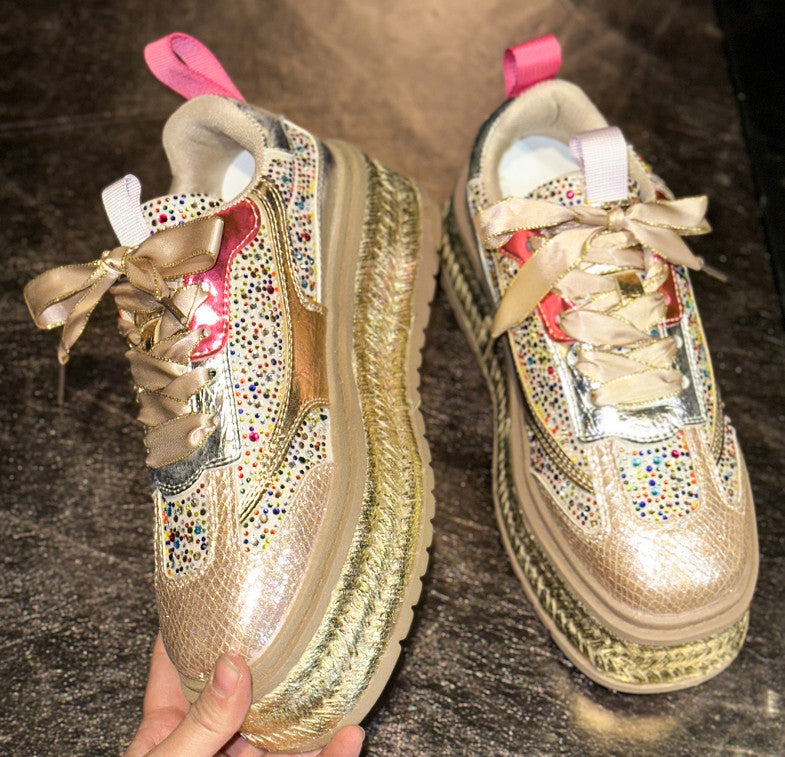 Fashion Luxury Diamond Thick soled Sneakers Shining Designer Leopard Pattern Casual Shoes  Running Shoes Shining high-quality