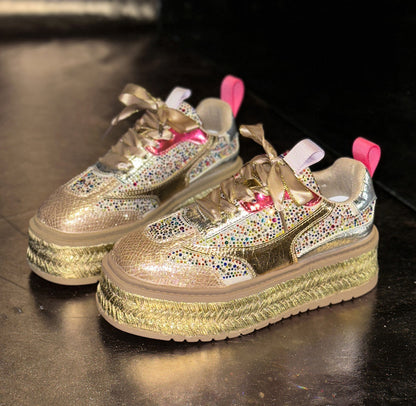 Fashion Luxury Diamond Thick soled Sneakers Shining Designer Leopard Pattern Casual Shoes  Running Shoes Shining high-quality