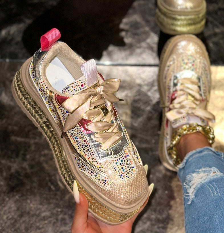 Fashion Luxury Diamond Thick soled Sneakers Shining Designer Leopard Pattern Casual Shoes  Running Shoes Shining high-quality