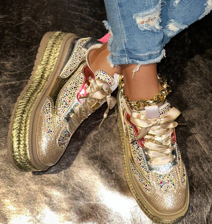 Fashion Luxury Diamond Thick soled Sneakers Shining Designer Leopard Pattern Casual Shoes  Running Shoes Shining high-quality