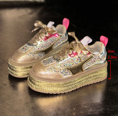 Fashion Luxury Diamond Thick soled Sneakers Shining Designer Leopard Pattern Casual Shoes  Running Shoes Shining high-quality