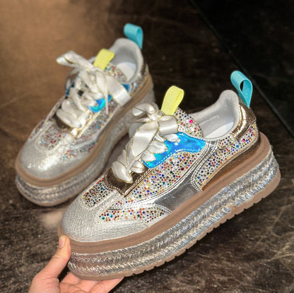 Fashion Luxury Diamond Thick soled Sneakers Shining Designer Leopard Pattern Casual Shoes  Running Shoes Shining high-quality