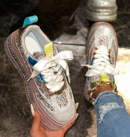 Fashion Luxury Diamond Thick soled Sneakers Shining Designer Leopard Pattern Casual Shoes  Running Shoes Shining high-quality