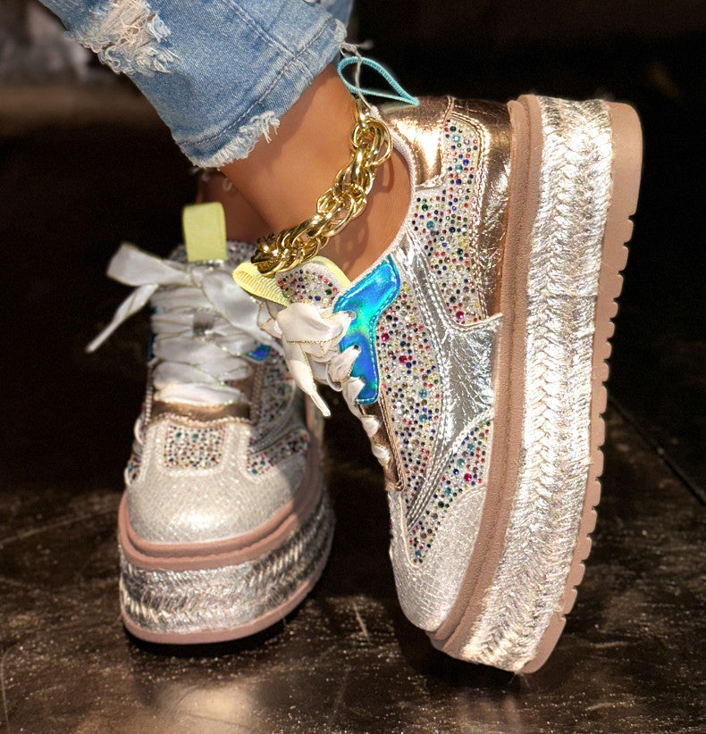 Fashion Luxury Diamond Thick soled Sneakers Shining Designer Leopard Pattern Casual Shoes  Running Shoes Shining high-quality