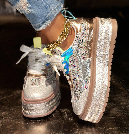 Fashion Luxury Diamond Thick soled Sneakers Shining Designer Leopard Pattern Casual Shoes  Running Shoes Shining high-quality