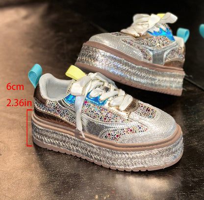 Fashion Luxury Diamond Thick soled Sneakers Shining Designer Leopard Pattern Casual Shoes  Running Shoes Shining high-quality