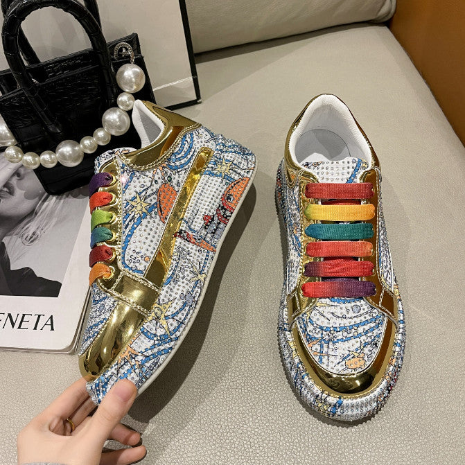 Fashion Sneakers Women Trend 2026 New Spring Autumn Platform Lace Up Rhinestone Women Casual Shoes Fashion Shiny Ladies Shoes High end luxury