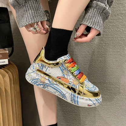 Fashion Sneakers Women Trend 2026 New Spring Autumn Platform Lace Up Rhinestone Women Casual Shoes Fashion Shiny Ladies Shoes High end luxury