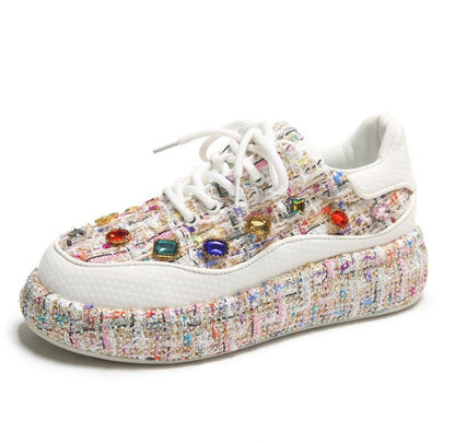 Women's Designer Luxury Water Diamond Thick Bottom Women's Sports Shoes Casual Vulcanized Shoes Luxury Flat Casual Shoes Metal Decorative