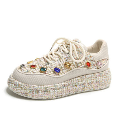 Women's Designer Luxury Water Diamond Thick Bottom Women's Sports Shoes Casual Vulcanized Shoes Luxury Flat Casual Shoes Metal Decorative