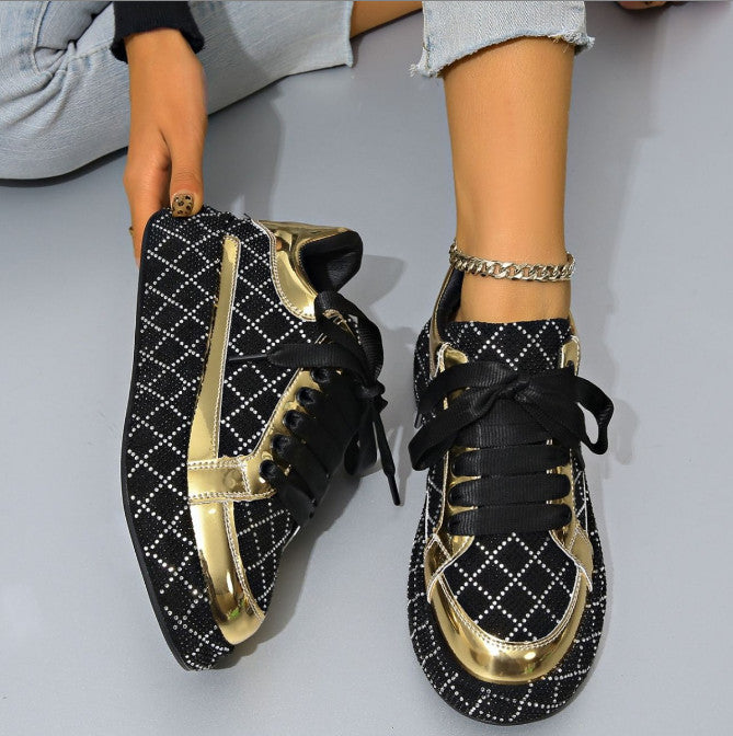 Autumn Water Diamond Thick Bottom sneakers Shining Crystal Sports Shoes Luxury Designer Shoes Trendy Casual Flat Shoes High quality sequined casual shoes